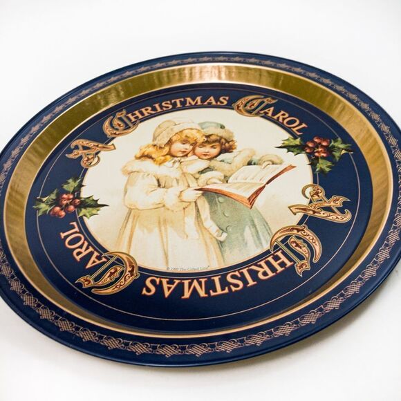 Vintage 1995 A Christmas Carol Round Aluminum Serving Tray Victorian Girls - Picture 2 of 10
